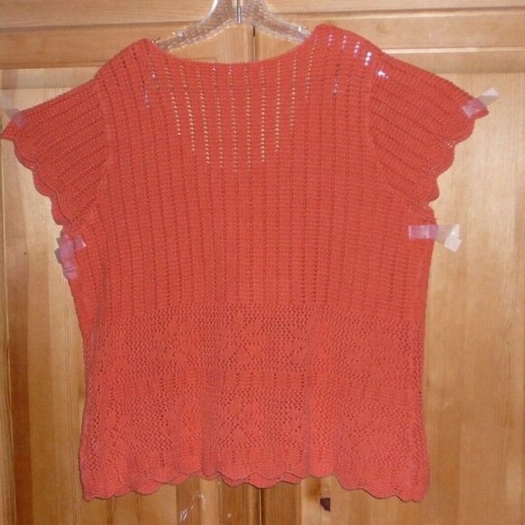 CATO Womans Plus Size 18/20W Orange Crochet Scallop Eyelet Crop Top - Picture 4 of 4